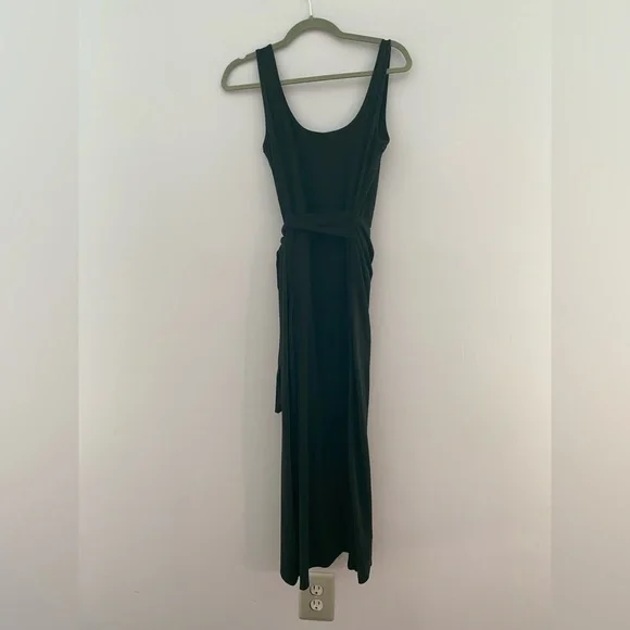 Summer Sleeveless Solid Split Front Bodycon Midi Tank Dress with Belt - Picture 5 of 6